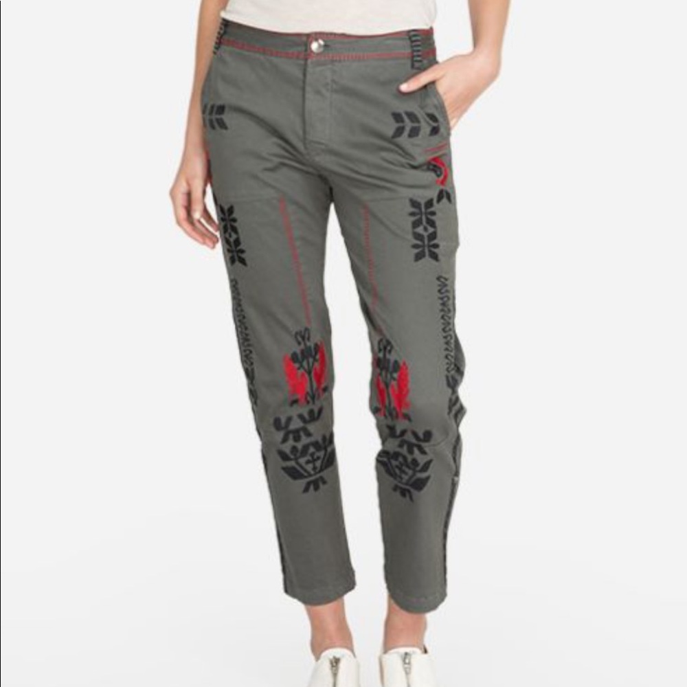 Johnny Was Kota Twill Embroidered Pants Sz 0